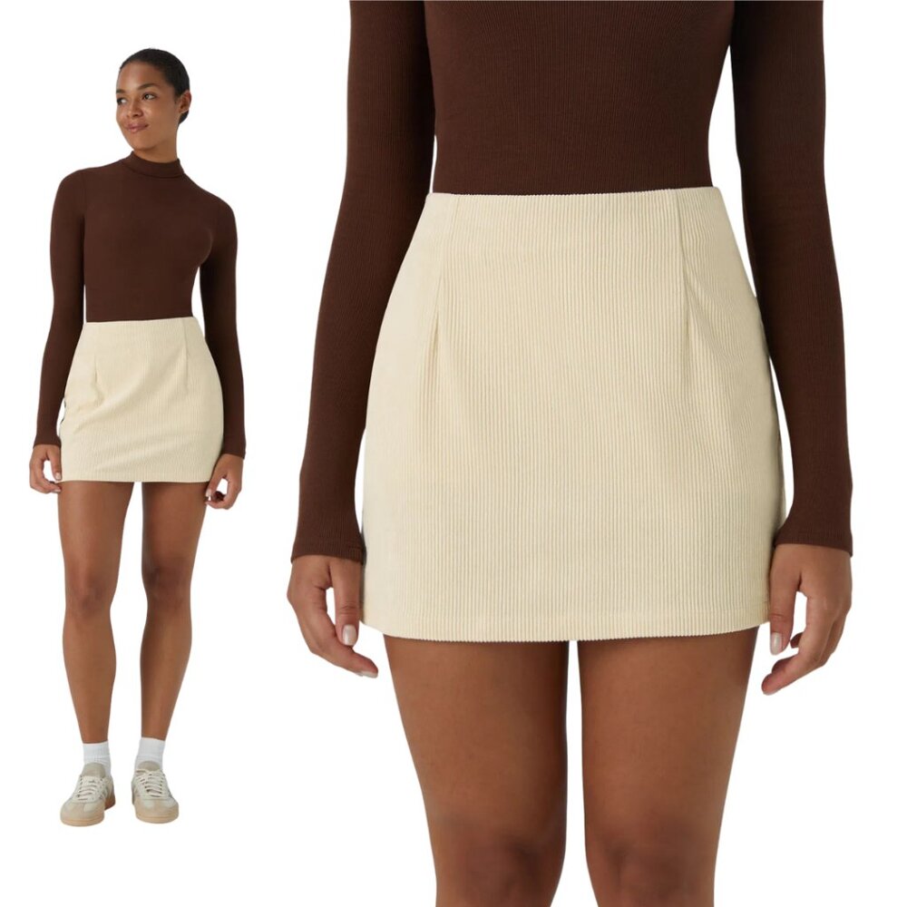 HALARA High Waist 2 In 1 Corduroy Off White Mini Skort Skirt Various Sizes NWT‎